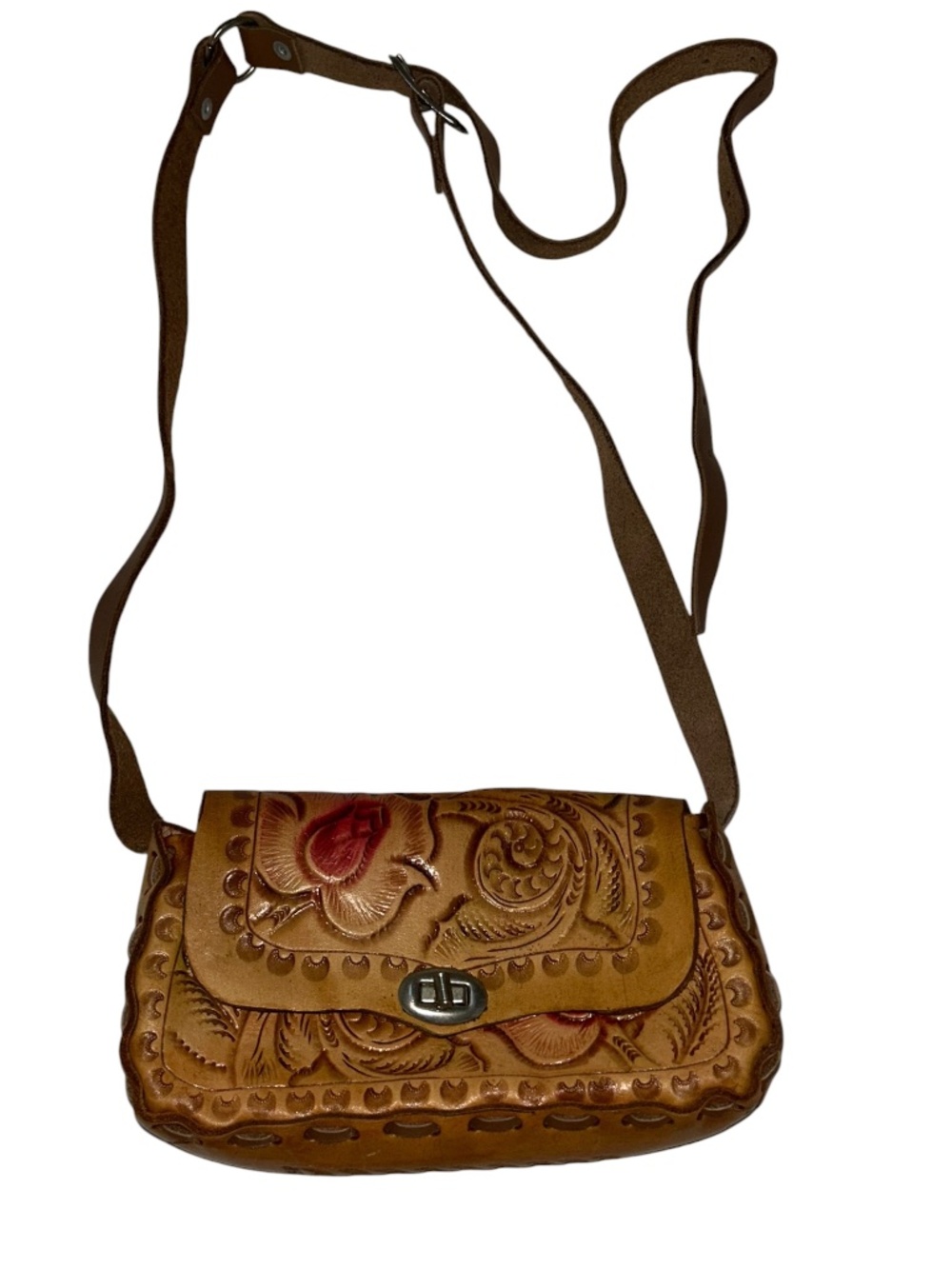 Tooled Leather Mexico Handmade simple cross body purse bag Festival